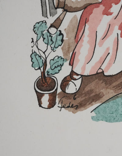 Adolphe FEDER : La jardinière, Lithographie originale signée