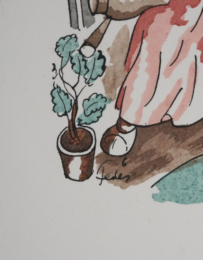 Adolphe FEDER : La jardinière, Lithographie originale signée