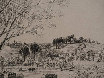 Jean FRELAUT : Les bergers au printemps, Gravure originale signée