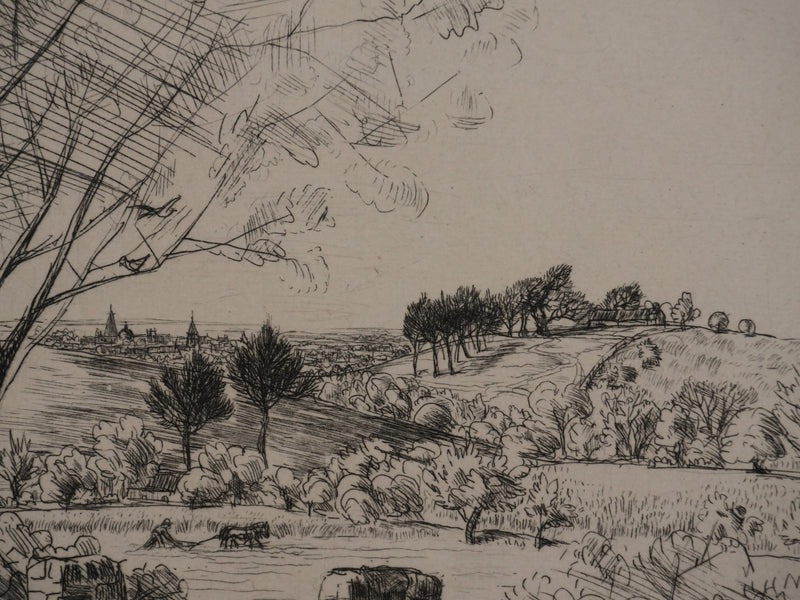 Jean FRELAUT : Les bergers au printemps, Gravure originale signée