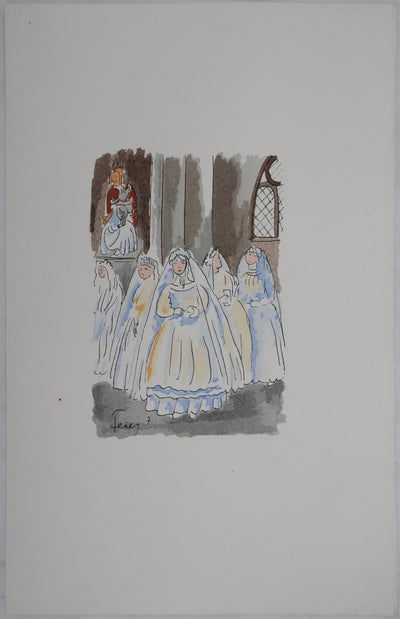 Adolphe FEDER : Les premières communions, Lithographie originale signée