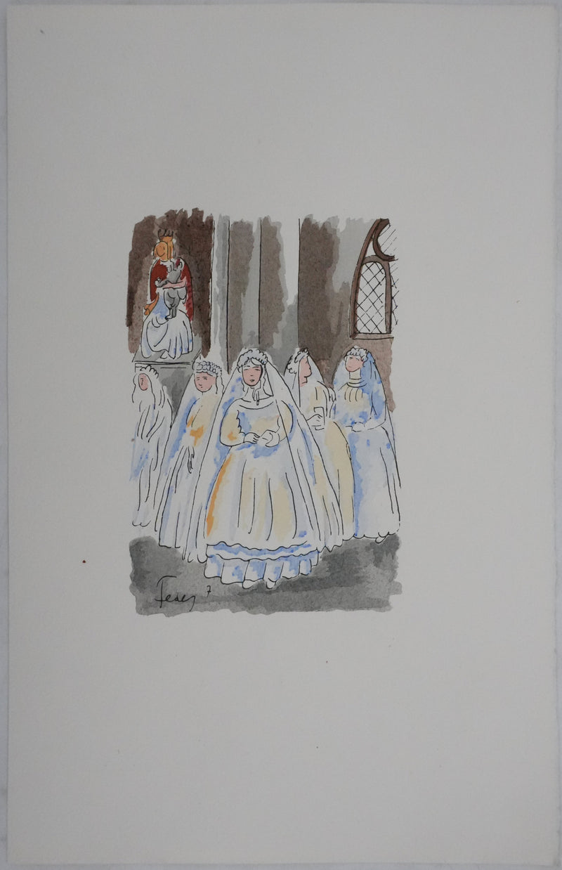 Adolphe FEDER : Les premières communions, Lithographie originale signée