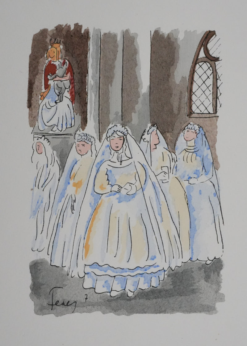 Adolphe FEDER : Les premières communions, Lithographie originale signée