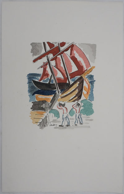 Adolphe FEDER : Bateau ivre, Lithographie originale signée