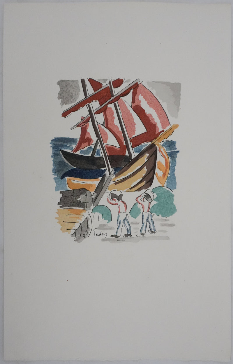 Adolphe FEDER : Bateau ivre, Lithographie originale signée