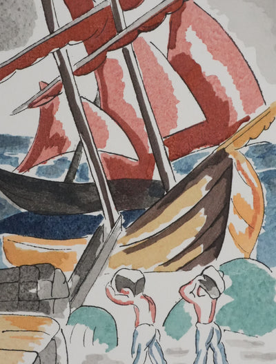 Adolphe FEDER : Bateau ivre, Lithographie originale signée