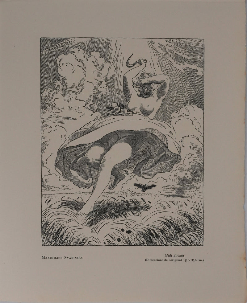 Maximilien SVABINSKY : Jeune fermière dans le champs ensoleillé, Gravure originale