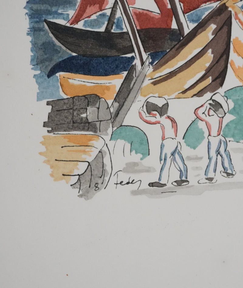 Adolphe FEDER : Bateau ivre, Lithographie originale signée