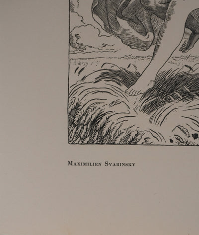 Maximilien SVABINSKY : Jeune fermière dans le champs ensoleillé, Gravure originale