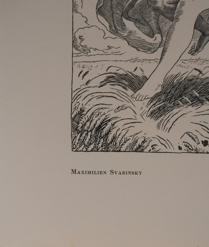 Maximilien SVABINSKY : Jeune fermière dans le champs ensoleillé, Gravure originale