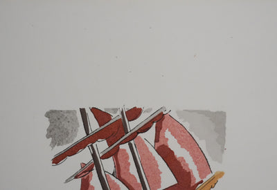 Adolphe FEDER : Bateau ivre, Lithographie originale signée