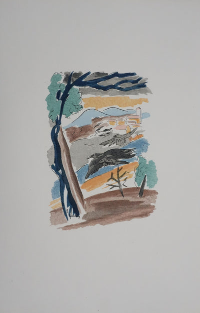 Adolphe FEDER : Les corbeaux, Lithographie originale signée