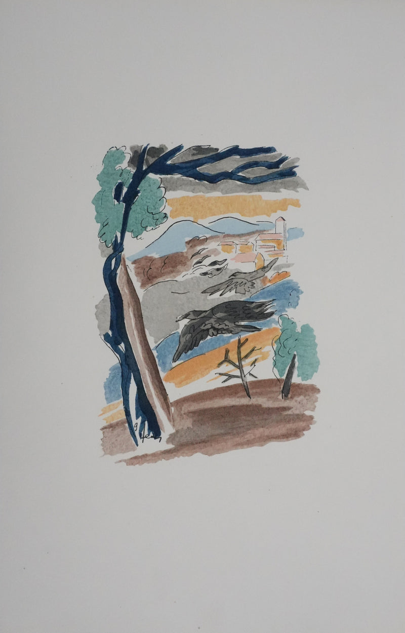 Adolphe FEDER : Les corbeaux, Lithographie originale signée