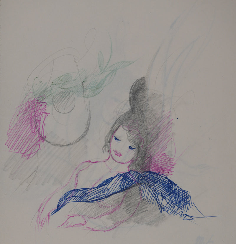 Marie LAURENCIN : Moment de paix, Dessin original signé