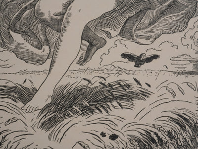 Maximilien SVABINSKY : Jeune fermière dans le champs ensoleillé, Gravure originale