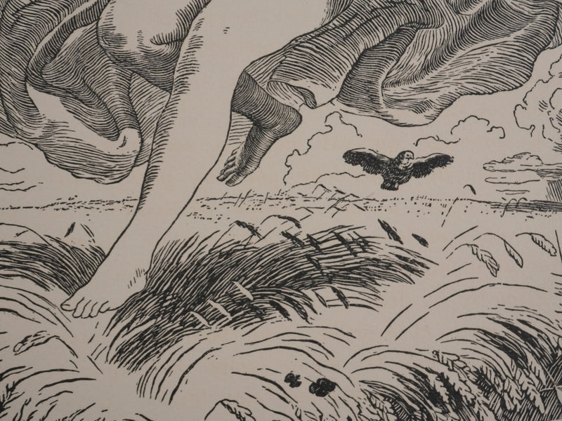 Maximilien SVABINSKY : Jeune fermière dans le champs ensoleillé, Gravure originale