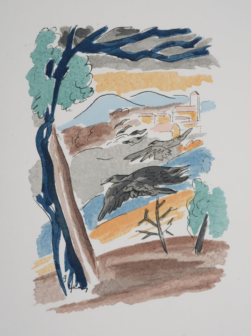 Adolphe FEDER : Les corbeaux, Lithographie originale signée