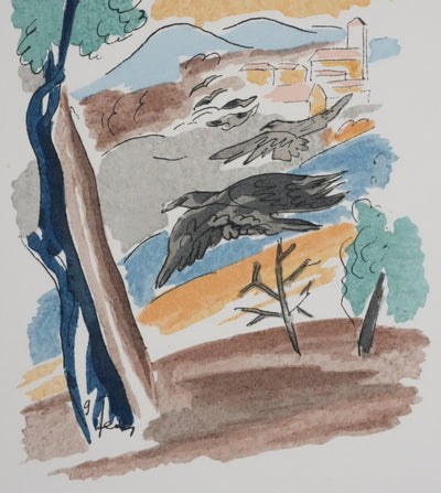 Adolphe FEDER : Les corbeaux, Lithographie originale signée