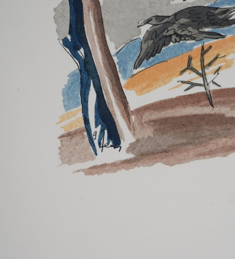 Adolphe FEDER : Les corbeaux, Lithographie originale signée