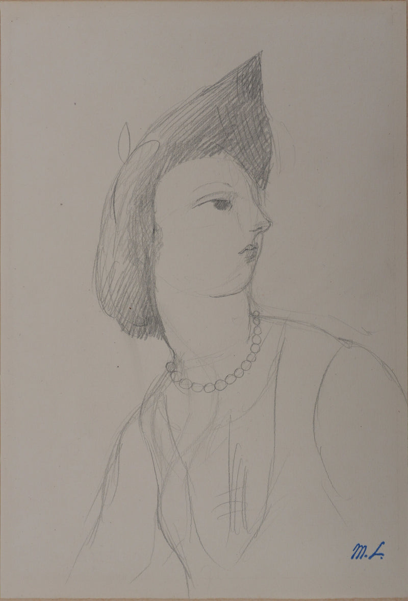 Marie LAURENCIN : Portrait en habit de soirée, Dessin original signé
