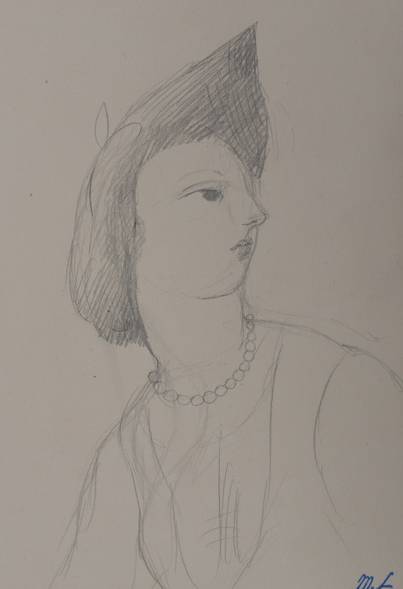 Marie LAURENCIN : Portrait en habit de soirée, Dessin original signé