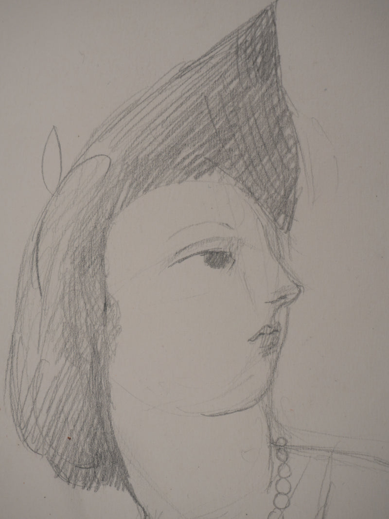 Marie LAURENCIN : Portrait en habit de soirée, Dessin original signé