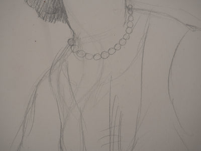Marie LAURENCIN : Portrait en habit de soirée, Dessin original signé