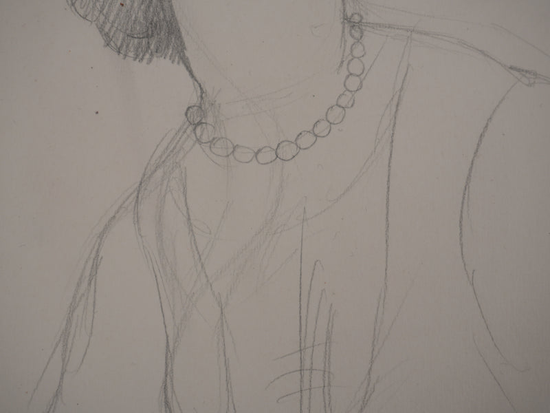 Marie LAURENCIN : Portrait en habit de soirée, Dessin original signé