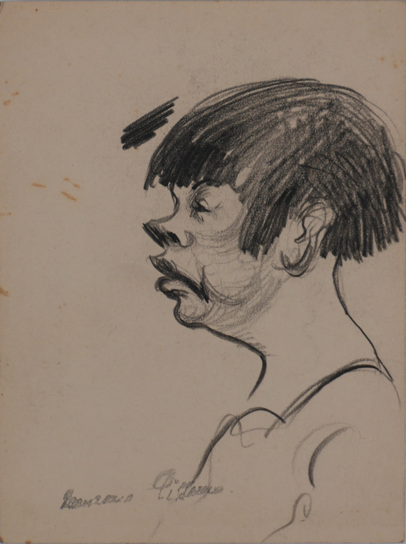 Georges MANZANA-PISSARRO : Portrait de profil, Dessin original signé