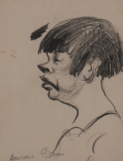 Georges MANZANA-PISSARRO : Portrait de profil, Dessin original signé