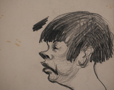 Georges MANZANA-PISSARRO : Portrait de profil, Dessin original signé