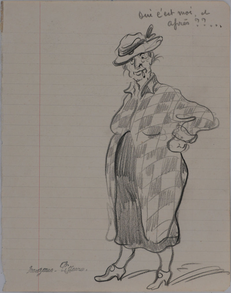 Georges MANZANA-PISSARRO : La dame à la cigarette, Dessin original signé