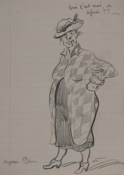 Georges MANZANA-PISSARRO : La dame à la cigarette, Dessin original signé