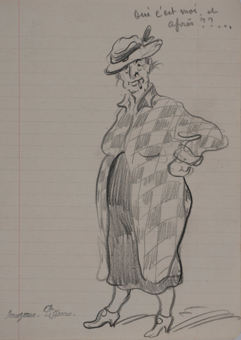 Georges MANZANA-PISSARRO : La dame à la cigarette, Dessin original signé