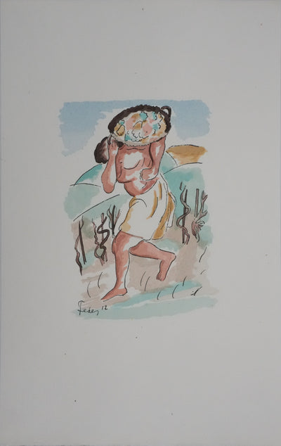 Adolphe FEDER : Le vigneron, Lithographie originale signée
