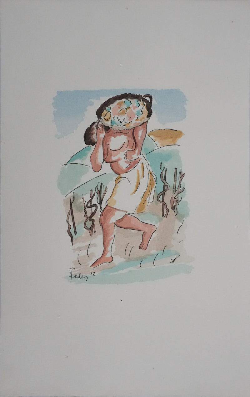 Adolphe FEDER : Le vigneron, Lithographie originale signée