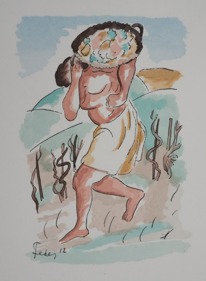 Adolphe FEDER : Le vigneron, Lithographie originale signée