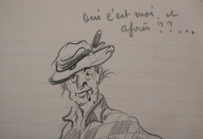 Georges MANZANA-PISSARRO : La dame à la cigarette, Dessin original signé