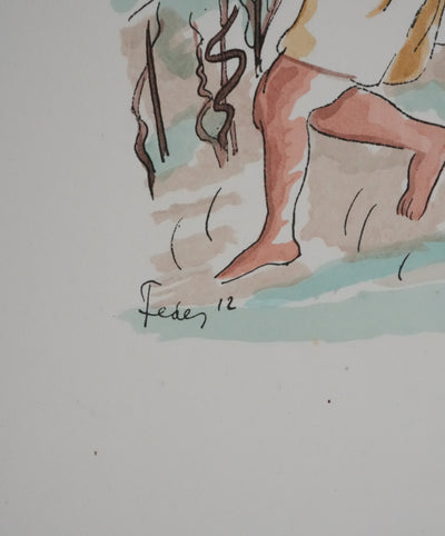 Adolphe FEDER : Le vigneron, Lithographie originale signée