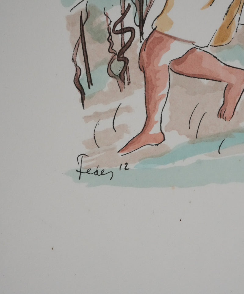 Adolphe FEDER : Le vigneron, Lithographie originale signée