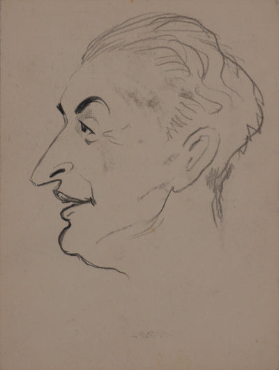 Georges MANZANA-PISSARRO : Portrait de profil, Dessin original signé