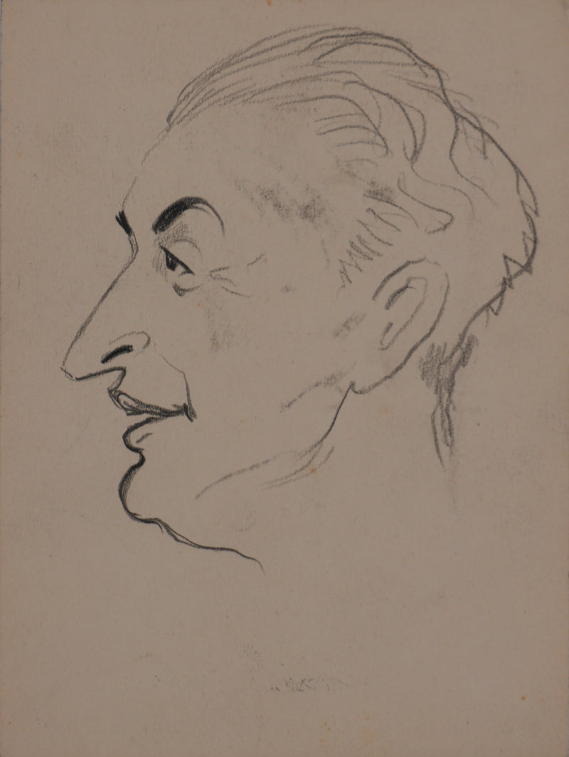Georges MANZANA-PISSARRO : Portrait de profil, Dessin original signé