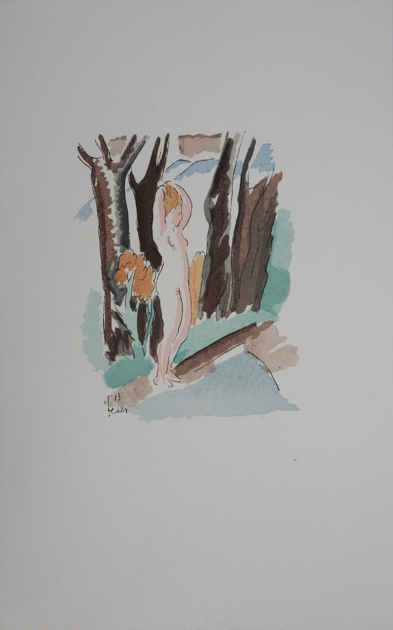 Adolphe FEDER : Nue dans la forêt, Lithographie originale signée