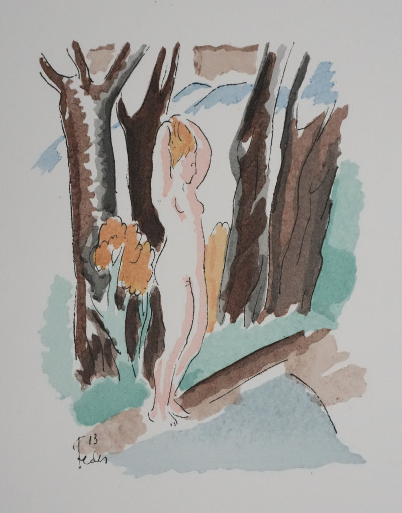 Adolphe FEDER : Nue dans la forêt, Lithographie originale signée