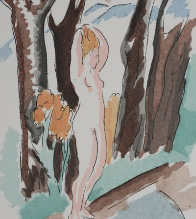 Adolphe FEDER : Nue dans la forêt, Lithographie originale signée