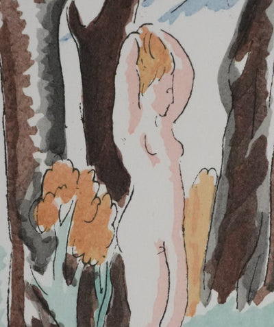 Adolphe FEDER : Nue dans la forêt, Lithographie originale signée