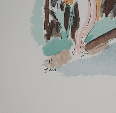 Adolphe FEDER : Nue dans la forêt, Lithographie originale signée