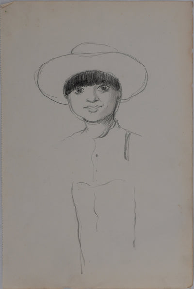 Georges MANZANA-PISSARRO : La jeune fille au chapeau, Dessin original
