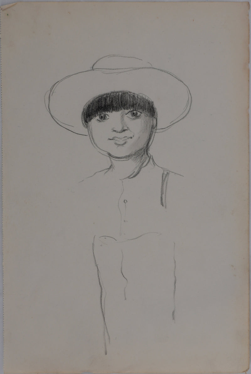 Georges MANZANA-PISSARRO : La jeune fille au chapeau, Dessin original