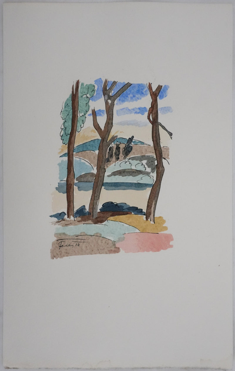 Adolphe FEDER : Paysage forestier, Lithographie originale signée